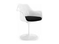 Glossy white armchair with black tulip petal fabric cushion 01818LRQC