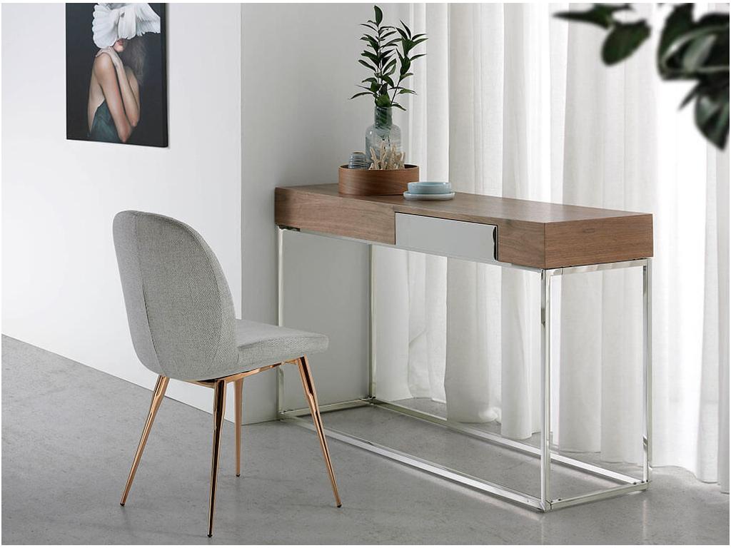 Nidchicshop walnut wood and matte silver steel console table, 135cm, 35660WCCQ