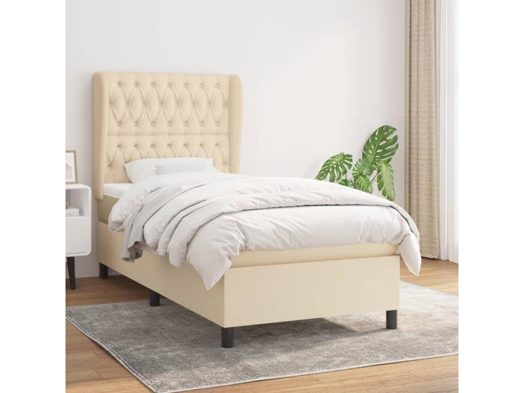 Upholstered bed base with mattress, Cream, 100x200 cm, Fabric 13919ERYZ
