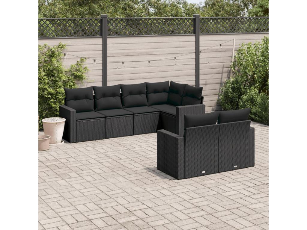 7-piece garden furniture set with cushions, black woven resin, 45944ATXE