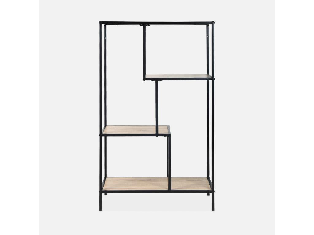 Black metal and wood-effect shelf - Calmetop - 4-tier bookcase - W 69 x D 33 x H 113.5cm 13083IMAI