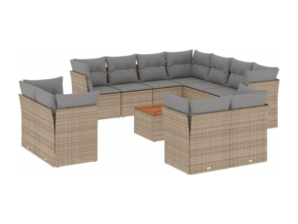 12-piece garden furniture set with cushions, beige wicker resin, 91818EXYZ