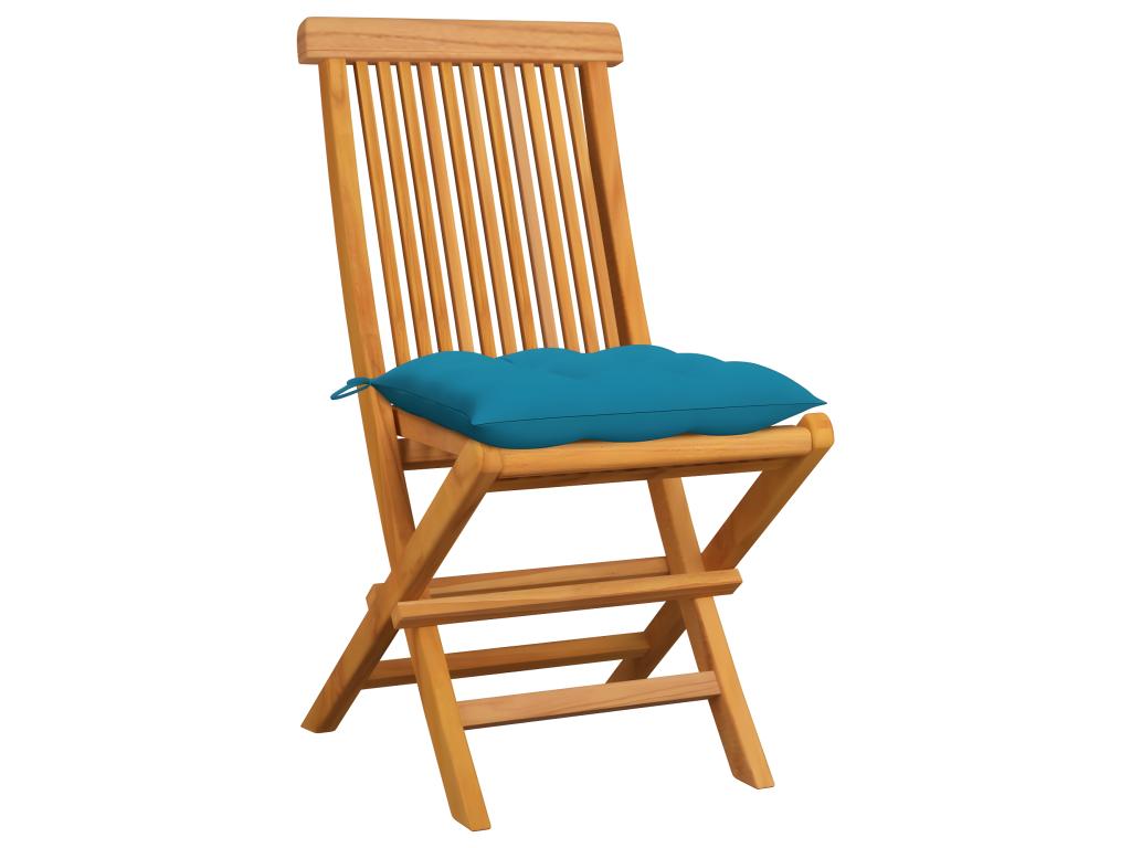 Garden chairs and light blue cushions, set of 6, teak wood, 58507ICSA