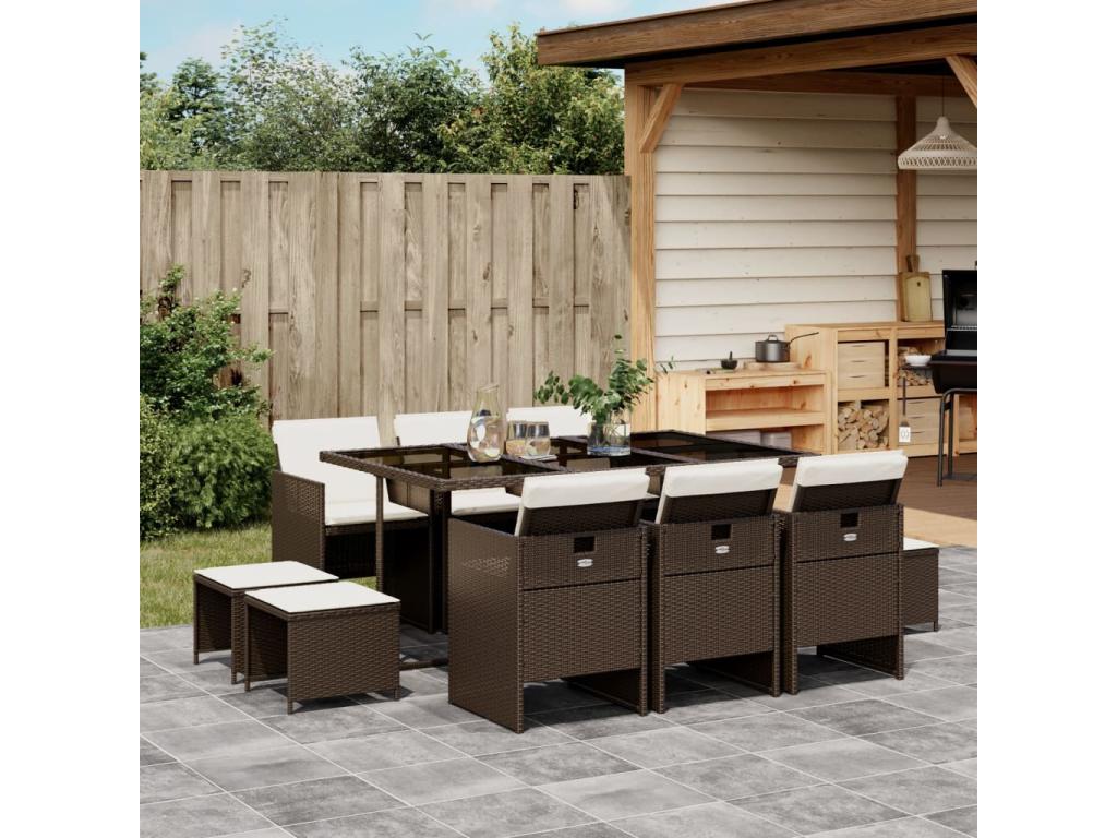 11-piece brown rattan garden dining set with cushions 29714MRWV