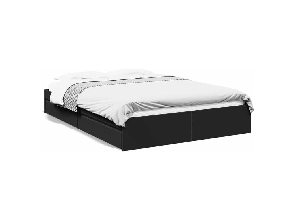 Bed frame with drawers, black, 150x200 cm, engineered wood, 04557GCLV
