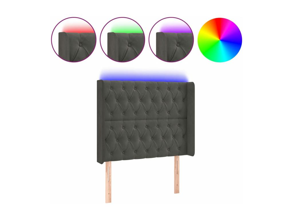 Dark Grey LED Headboard 103x16x118/128 cm Velvet 60911MQFV