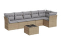 7-piece garden furniture set with cushions, beige woven resin, 23130MWEL