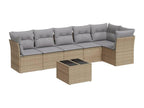 7-piece garden furniture set with cushions, beige woven resin, 23130MWEL