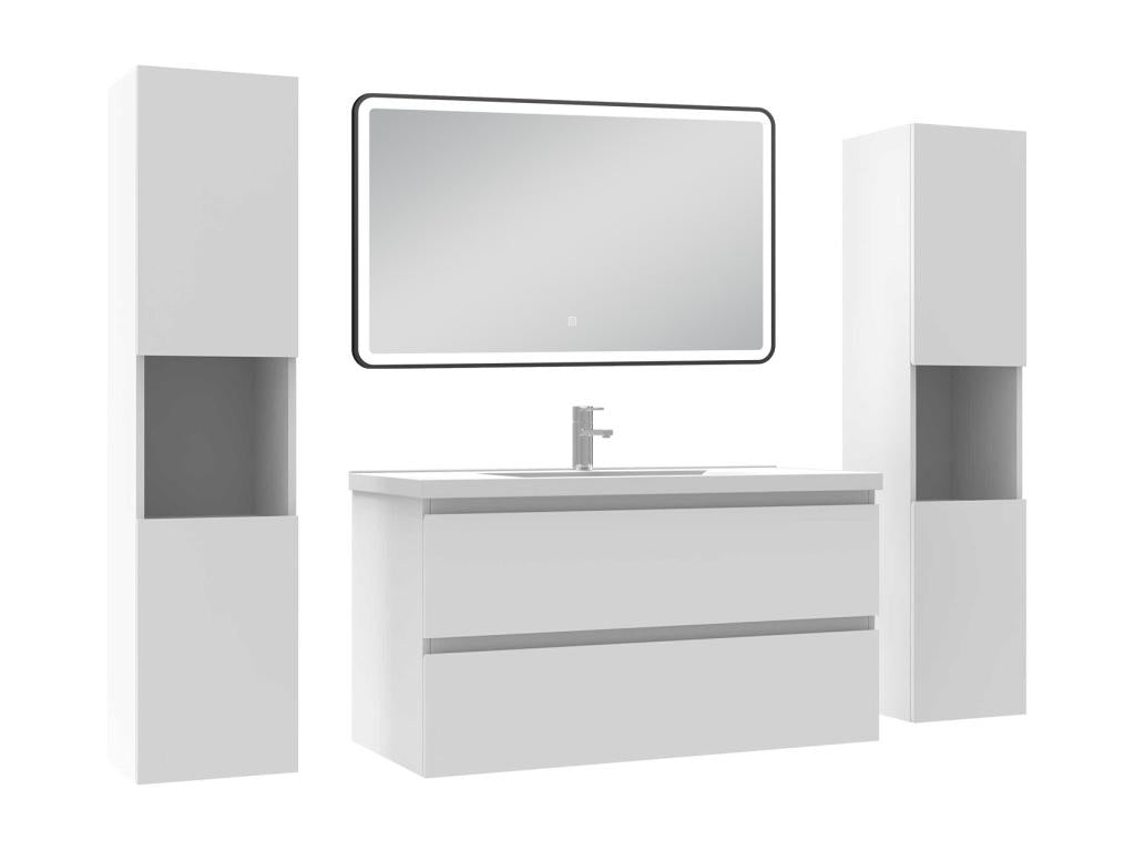 100cm Bathroom Furniture with Illuminated Mirror Column, 3 Dimmable Colors, White 11602TDJS