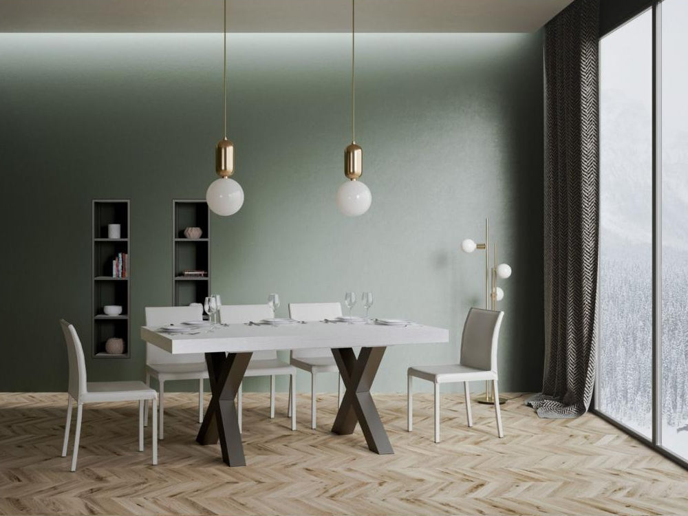 Calmetop rectangular dining table, white with dark grey metal legs, 160cm, 76693WHEZ