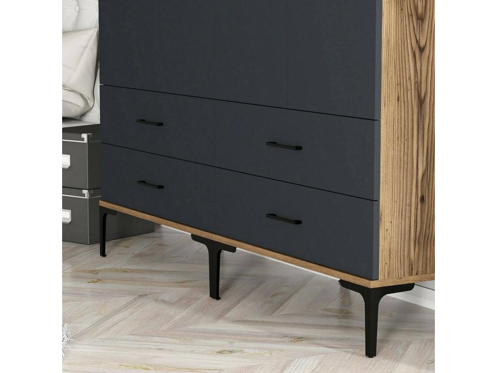 Calmetop Large Wardrobe, Bedroom Furniture, Walk-in Closet, Clothes Closet, 160x201x48 cm, Walnut and Anthracite, 94692YFXL