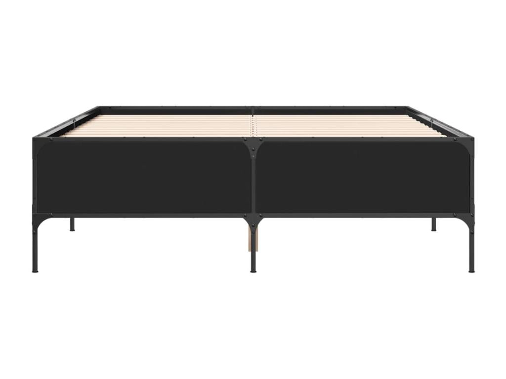 Black bed frame 160x200 engineered wood and metal 03314OHTM