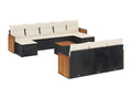 11-piece garden furniture set with cushions, black resin wicker, 29779JAWC