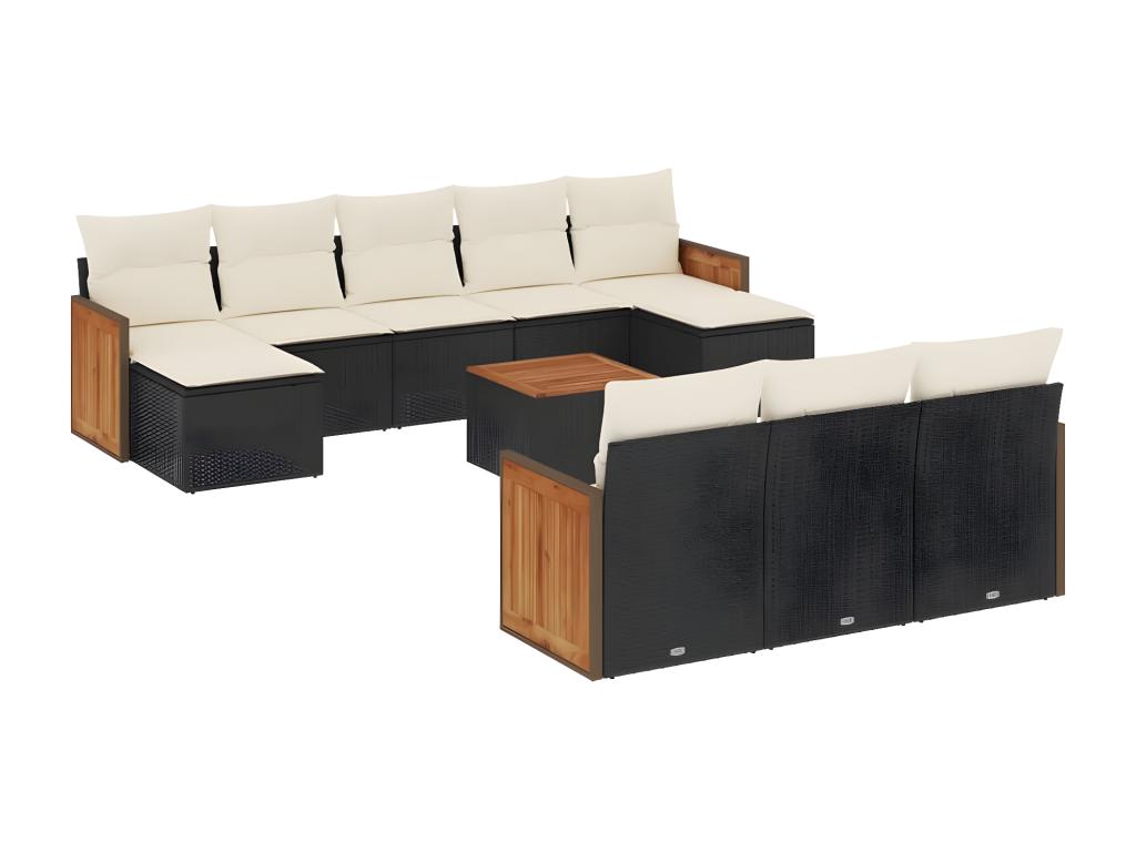 11-piece garden furniture set with cushions, black resin wicker, 29779JAWC