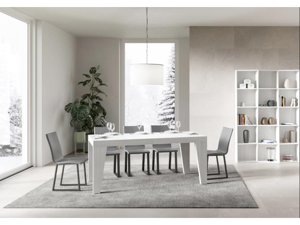 Calmetop Extendable Wooden Dining Table - White - 4-Leg Base - 2 Thick Extension Leaves - Extends from 180 to 284cm - 76616DUYB