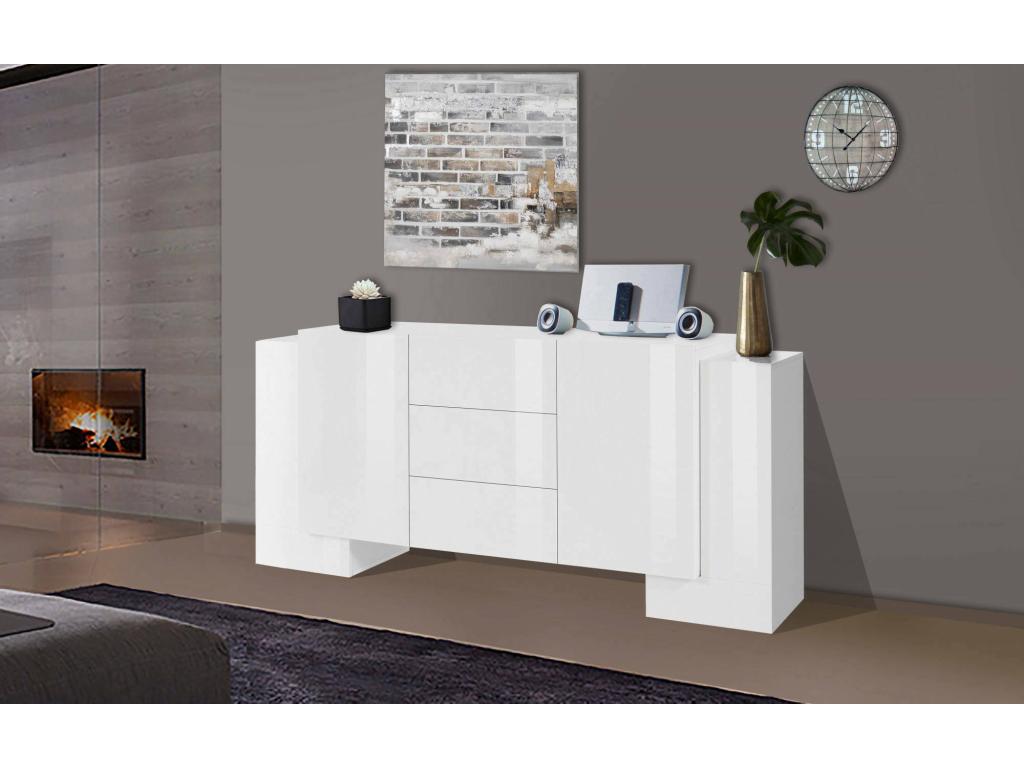 Nidchicshop Buffet Kitchen Buffet with 2 Doors and 3 Drawers Living Room Buffet Kitchen Buffet Made in Italy 210x45x85 cm Glossy White 33197KJKL