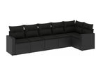 6-piece garden furniture set with cushions, black woven resin 50107YKJX