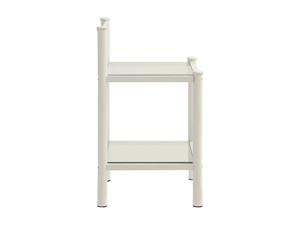 2-Piece Bedside Tables, White and Transparent, Metal and Glass, 30301MSSZ