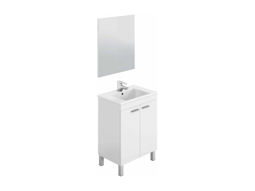 Bathroom vanity unit with 60cm sink and 2 doors, glossy white mirror - Length 60 x Height 80 x Depth 45 cm 97637KRFV
