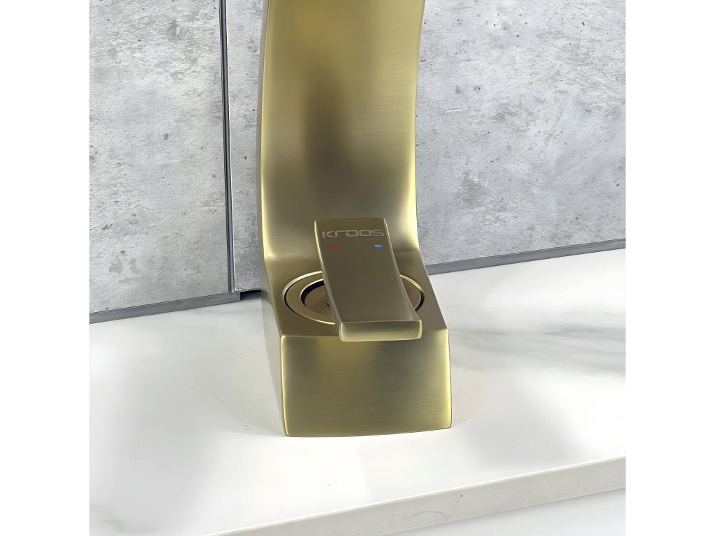 Basin mixer tap with rounded spout, brushed gold - Calmetop 54594FEZC