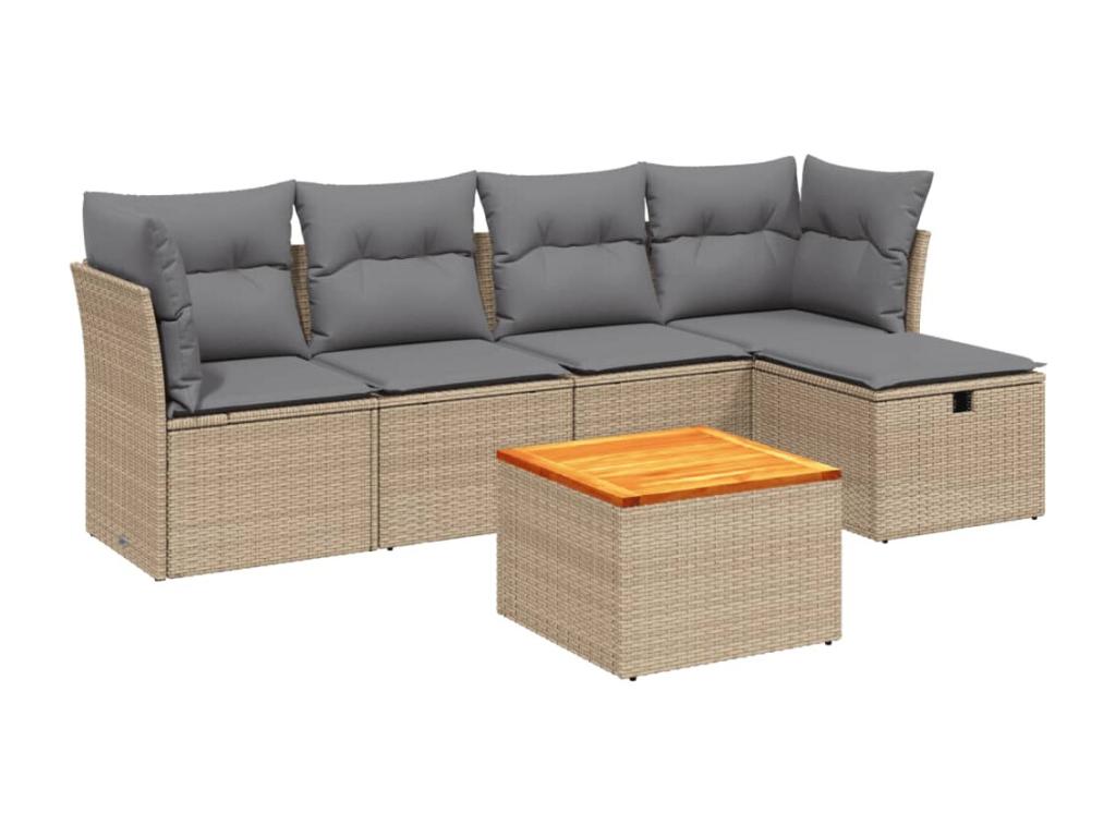 Calmetop 6-piece garden furniture set with cushions, beige woven resin, 18765NAZO