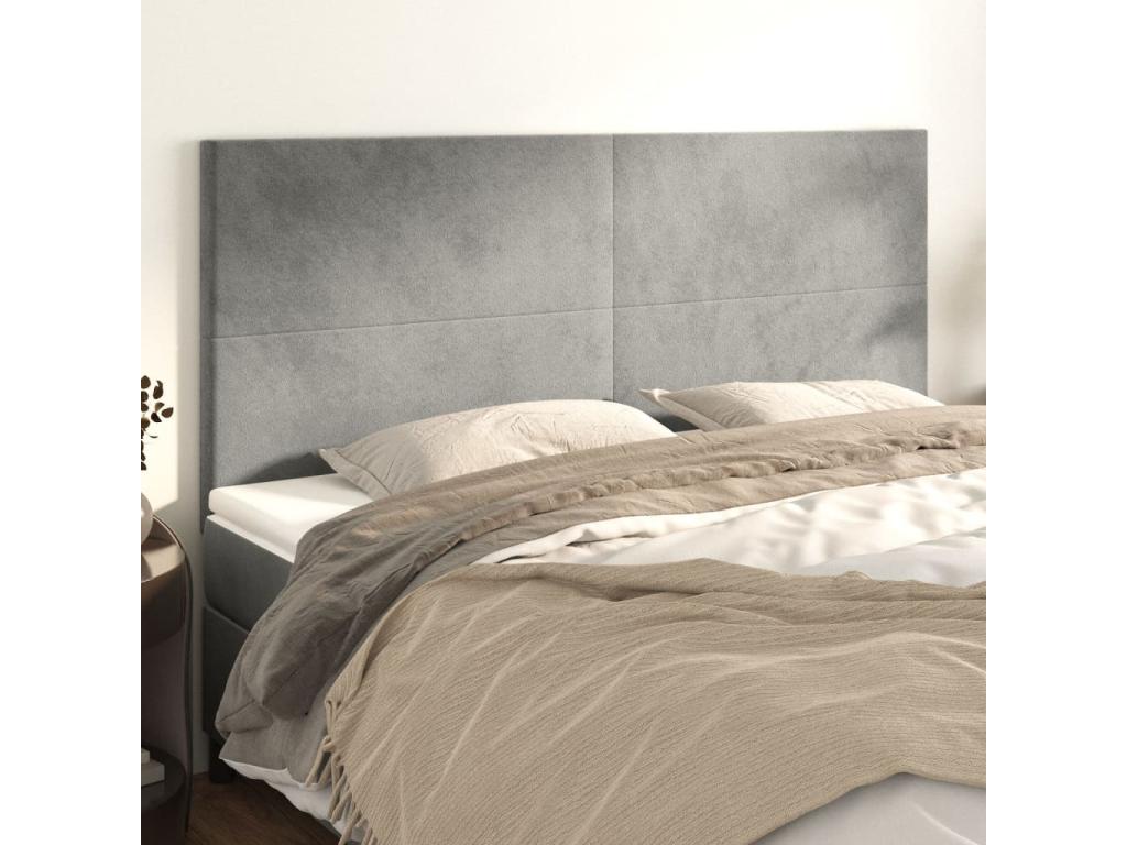 4-piece headboard set, light grey, 100x5x78/88 cm, velvet, 77526ZRUF