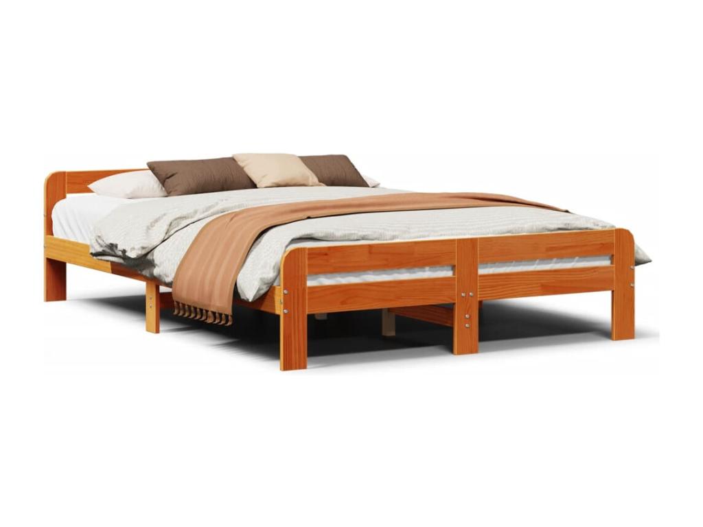 Bed frame without mattress, brown wax finish, 140x200cm, solid pine wood, 15588BQAB