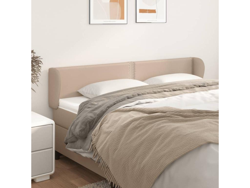 Headboard with wings, Cappuccino color, 203x23x78/88 cm, Faux leather, 54867ENXR