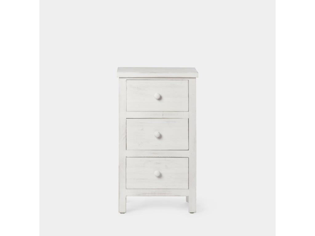 Bedside table with 3 drawers in white-washed wood, 35x62 cm - Nidchicshop 32022QOTH
