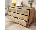Oak-effect rattan sideboard with 6 drawers, gold handles and legs, 120x40x74cm, Calmetop 81603QJMY