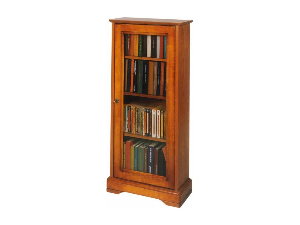 1-Door Glass-Fronted Cherry Wood Display Cabinet with 6 Shelves, W 49.4 cm H 105.8 cm D 21.5 cm 44558GVUB