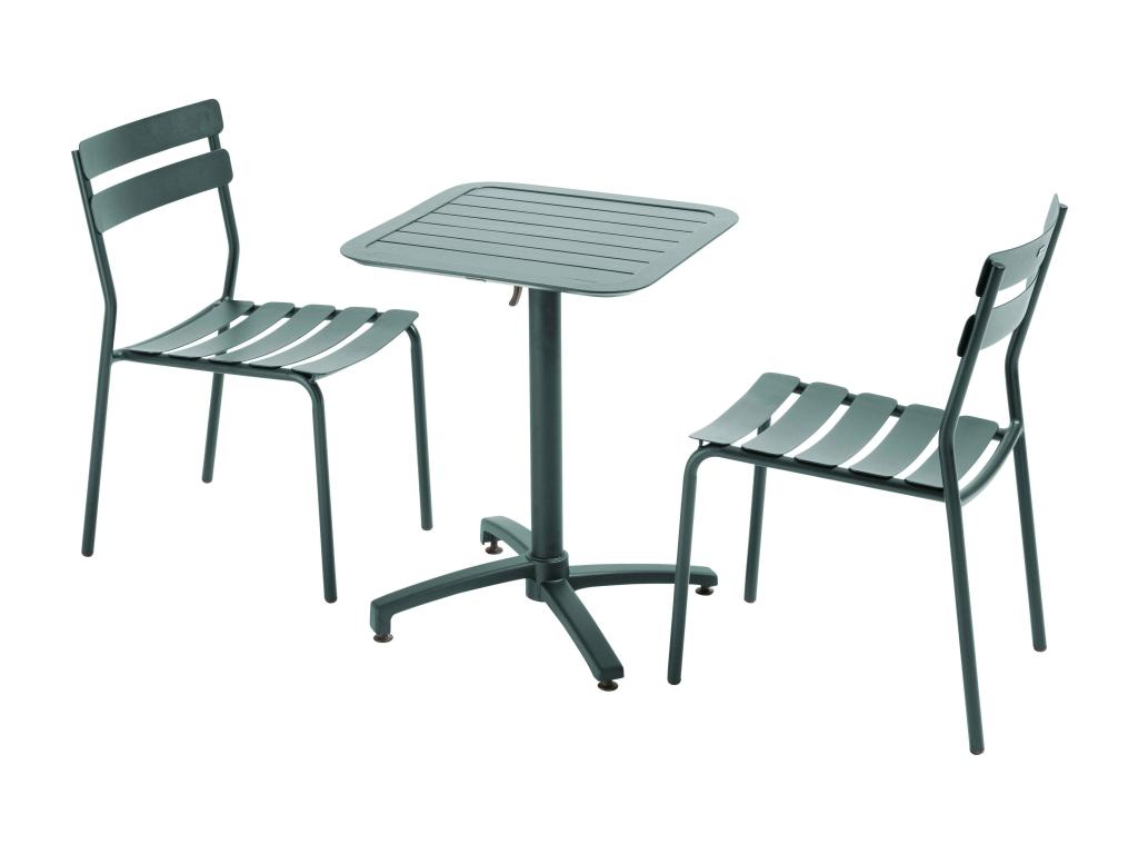 Tilting patio table 60x60 cm and 2 chairs, dark green 20922RKYJ