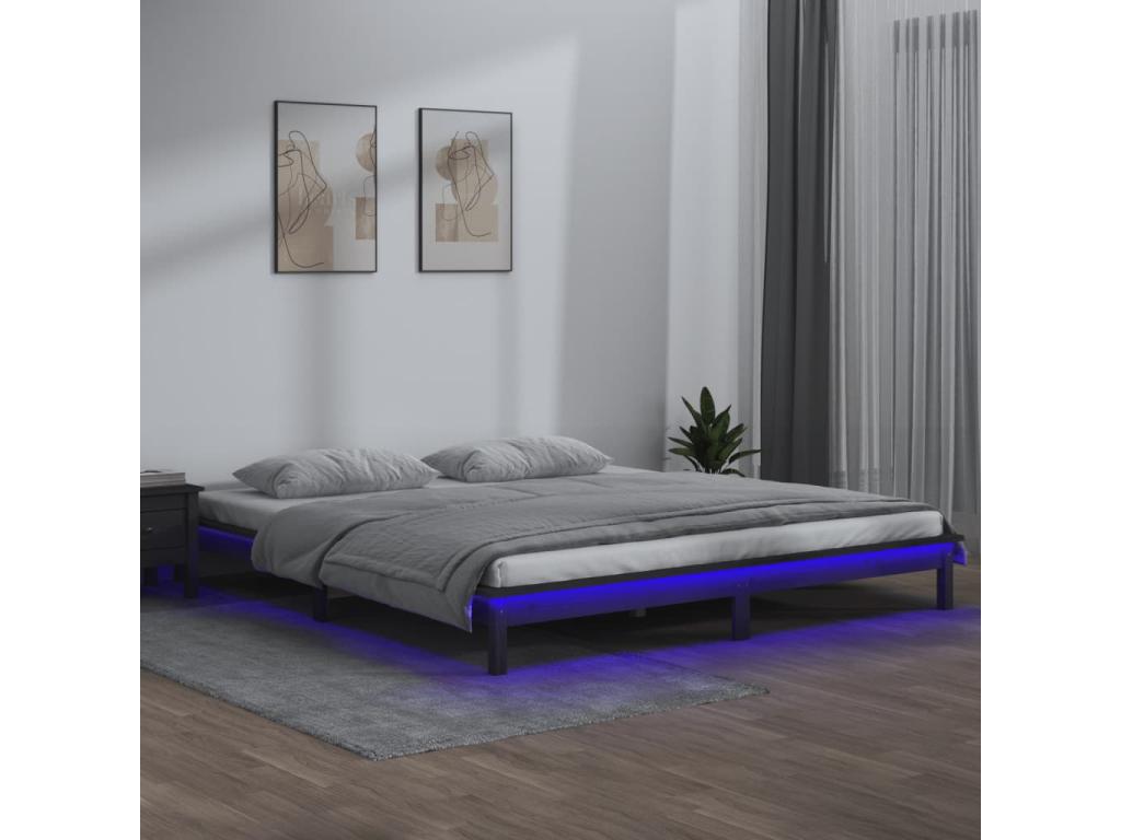LED bed frame without mattress, grey, 135x190 cm, solid wood, 66617XSSH