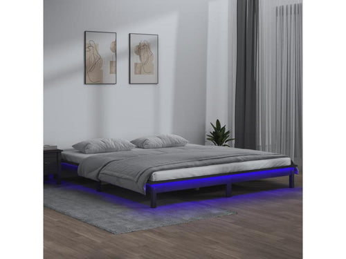 LED bed frame without mattress, grey, 135x190 cm, solid wood, 66617XSSH