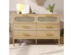 Oak-effect rattan sideboard with 6 drawers, gold handles and legs, 120x40x74cm, Calmetop 81603QJMY