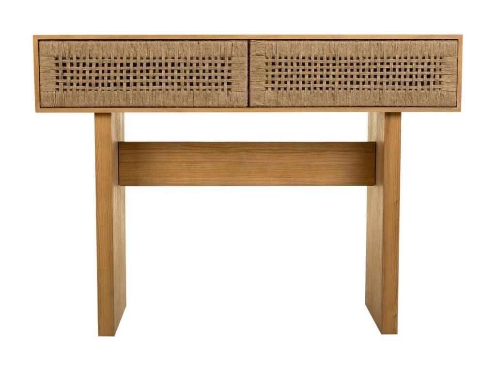 Console table in wood and brown braided rope, 110x36x77h, 58426IPOI