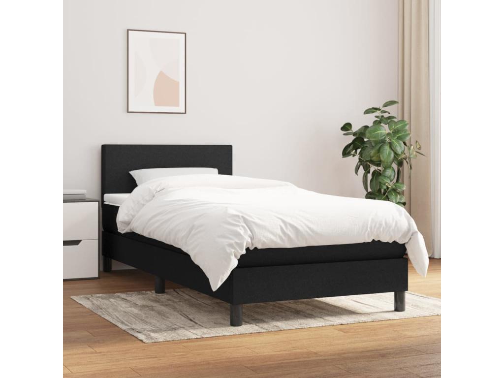 Upholstered bed base and mattress, black, 80x200 cm, fabric, 11737QSVJ