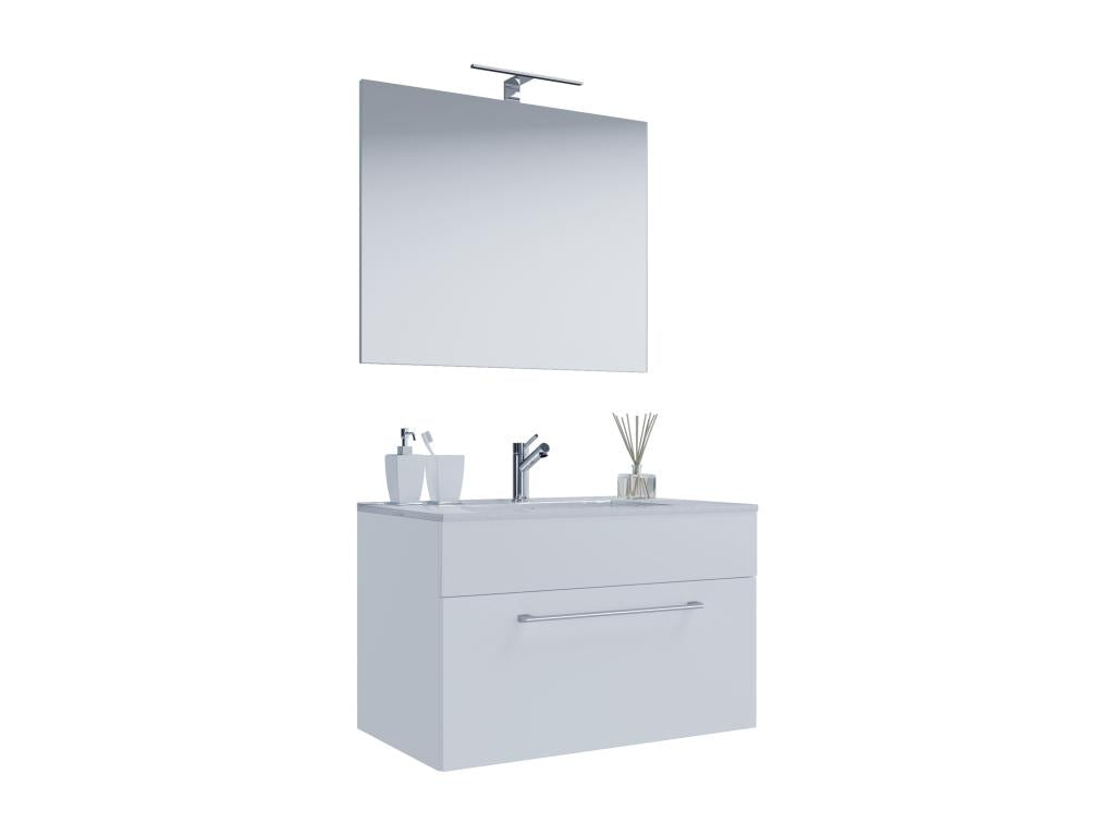 Nidchicshop 3-piece bathroom vanity unit with sink, drawer, and mirror, white - 60 69758JHLQ