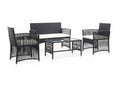 4-piece garden furniture set with cushions, black wicker resin, 12069OGDY