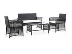 4-piece garden furniture set with cushions, black wicker resin, 12069OGDY