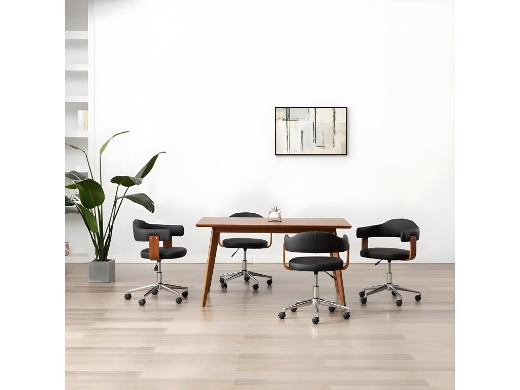 Swivel dining chairs, set of 4, bentwood and faux leather, 40559AVKN