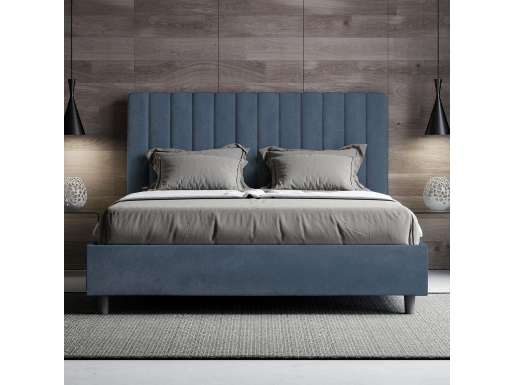 Calmetop 36240XFNK Upholstered Bed (160x210 cm) - Blue Microfiber - No Slatted Base