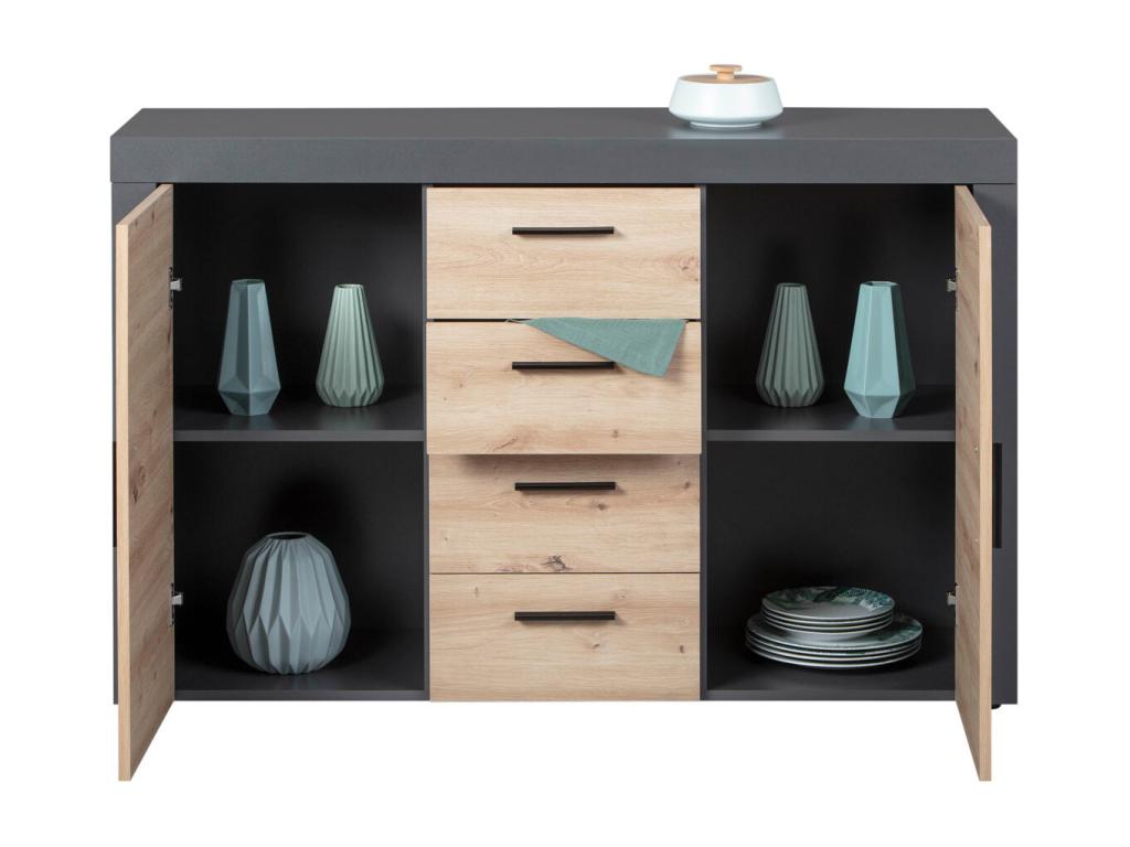 Nidchicshop 4-Drawer Chest, 134cm, Oak/Anthracite, 24823GNBC