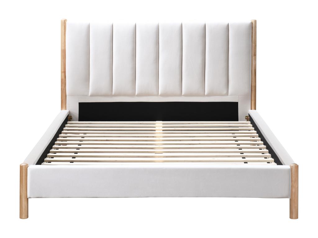 180x200 cm bed with vertically stitched headboard - Velvet - Ivory - Nidchicshop 19338EPMN