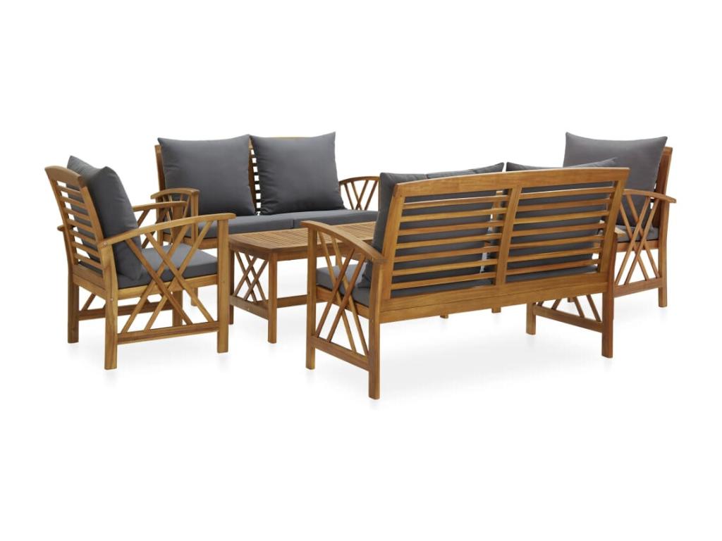 5-piece garden furniture set with cushions, solid wood, by Nidchicshop 50763OJLU