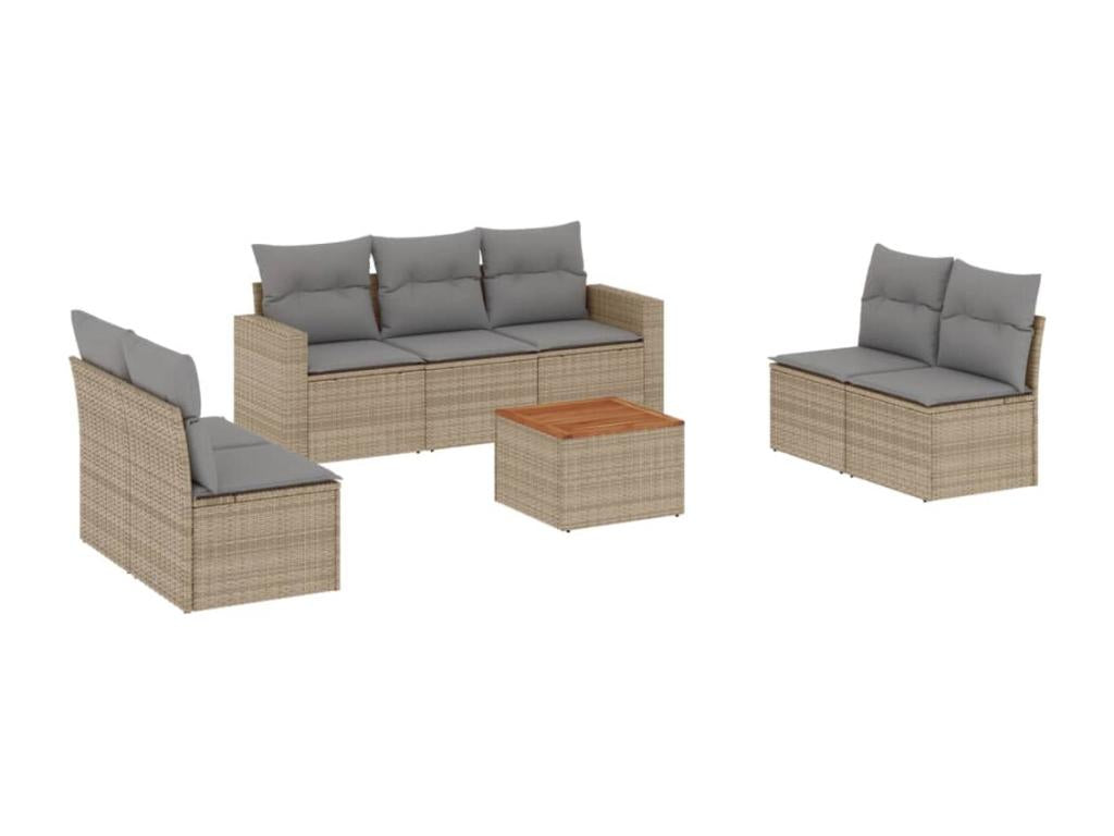 8-piece garden furniture set with cushions, beige woven resin, 27107GWSB