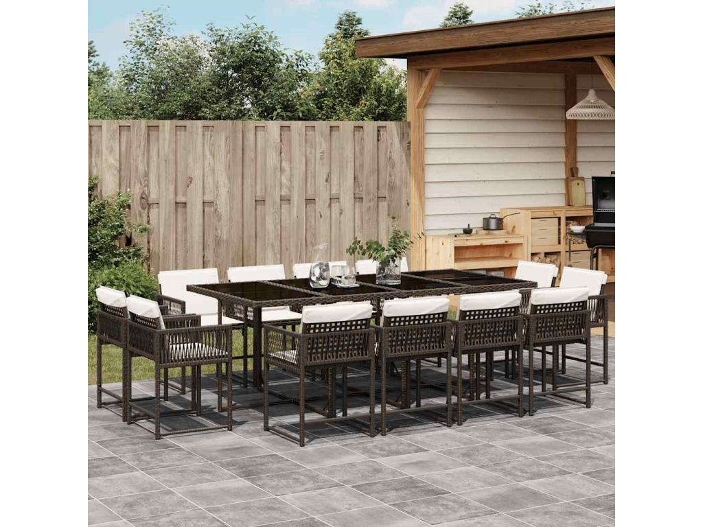 13-piece brown rattan garden dining set with cushions 32891BOPA