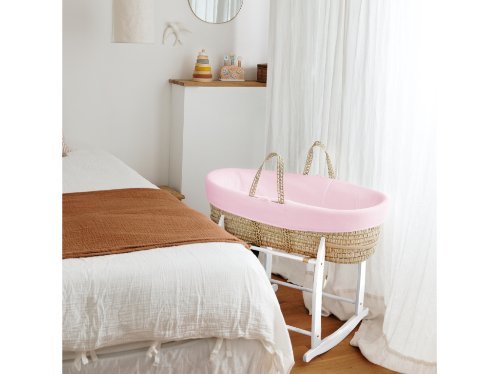 Moses basket with rocking stand, white, organic cotton lining - Peony 19243QRYL