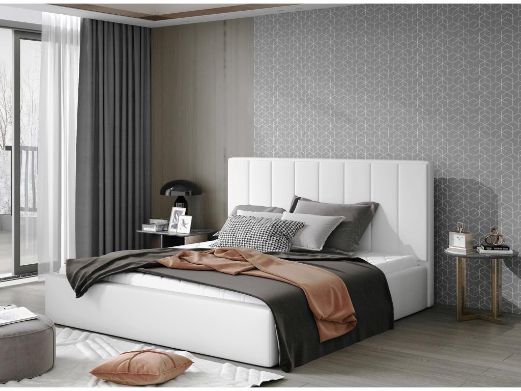 Calmetop Luxury Upholstered Bed in Faux Leather - White - 180x200 - Storage Version 71936KVTK