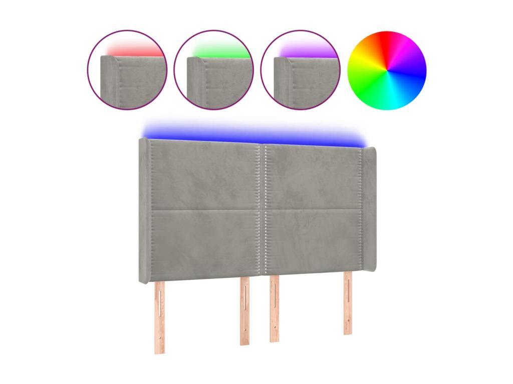 Light Grey LED Headboard 147x16x118/128 cm Velvet 81993TXYL